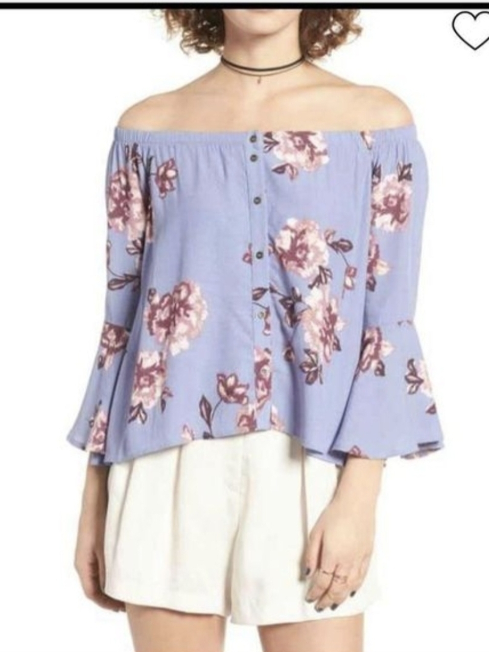 ASTR the label Lavender Floral Off-Shoulder Button Top SMALL